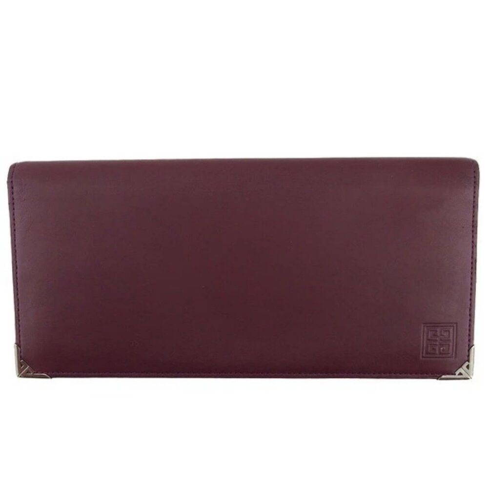 GIVENCHY Long Wallet Bordeaux x Calf Leather Authentic Used h967